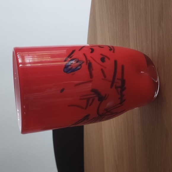 Red and Black Glass Art Vase with Bamboo Motif - Picture 2 of 4